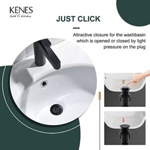 KENES Bathroom Sink Drain Stopper Pop up Sink Drain with Overflow, Matte Black Pop Up Drain Stopper Anti Clog Pop Up Drain Stopper for Vanity Vessel Sink