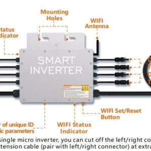 Y&H 1200W Grid Tie Micro Inverter with WiFi Communication Waterproof MPPT Stackable DC30-60V Solar Input AC110V 220V Auto Pure Sine Wave Output for 30V 36V PV Panel