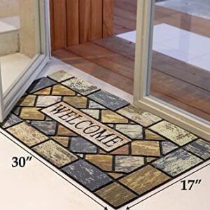 MTOUOCK Welcome Mats Outdoor, 17 * 30" Front Door Durable Mat for Non Slip Rubber Outdoor Home Entrance, Geometric Shape Style Outside Entry