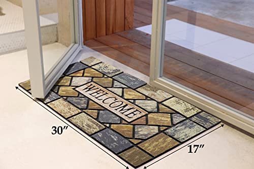 MTOUOCK Welcome Mats Outdoor, 17 * 30" Front Door Durable Mat for Non Slip Rubber Outdoor Home Entrance, Geometric Shape Style Outside Entry