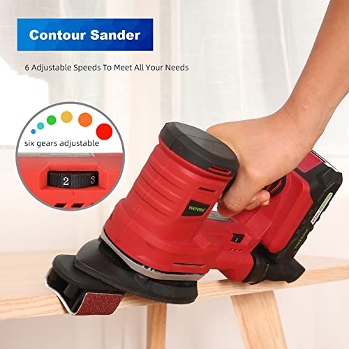 Cordless Multi-Function Detail Sander,YEEFERM 20V Sander with 5 different Sanders and 15Pcs Sandpapers,10000 OPM with Dust Bag for Wood Sanding DIY Project,2.0 Battery and Fast Charger Included