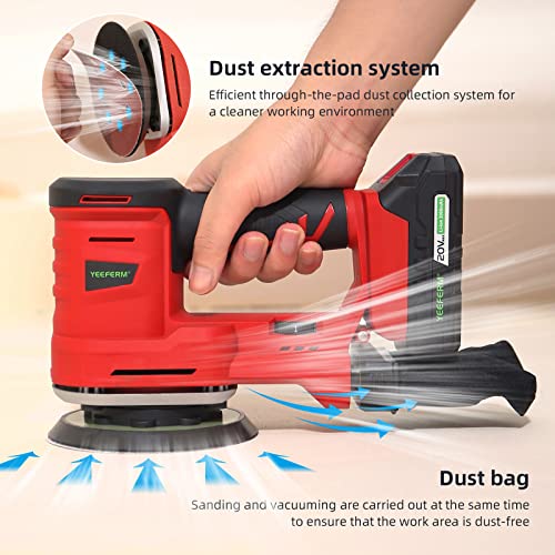 Cordless Multi-Function Detail Sander,YEEFERM 20V Sander with 5 different Sanders and 15Pcs Sandpapers,10000 OPM with Dust Bag for Wood Sanding DIY Project,2.0 Battery and Fast Charger Included