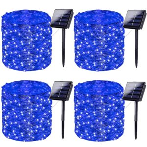 solar string lights outdoor, 4-pack each 72ft 200 led, solar twinkle lights outdoor waterproof with 8 modes, copper wire solar fairy lights for tree outside decorations (blue)