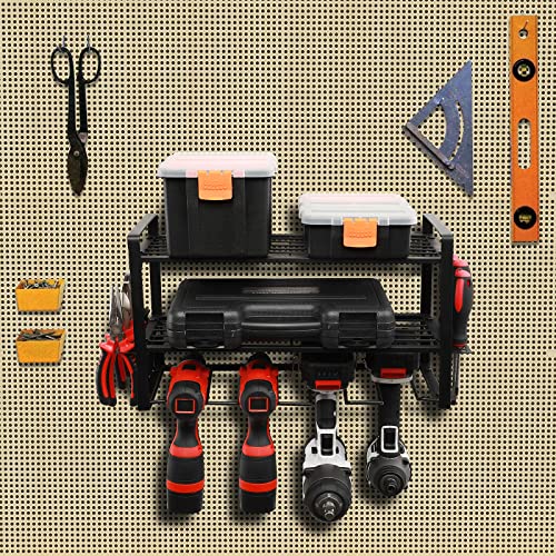 EMENTOL Power Tool Organizer, Drill Holder Wall Mount, Garage Tool Rack, Removable Design, for Power Tool, Screwdriver, Cordless Drill Storage