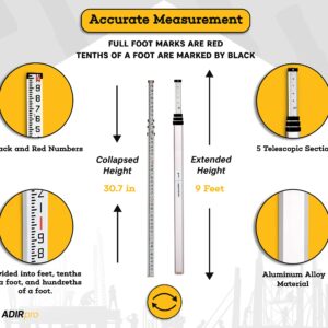 AdirPro Universal Rotary Laser Detector & AdirPro 14-Foot Aluminum Grade Rod Bundle