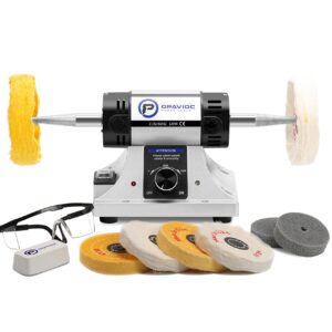 OPAVIOC Jewelry Polisher - Adjustable Variable Speed Bench Grinder Polishing & Buffing Machine, Dental Buffer & Lathe - Includes 6 Cloth Wheels, 2 Abrasive Fiber Wheels, Safety Glass, Polish Compound