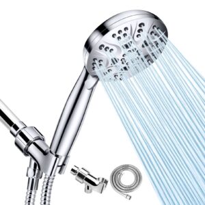 high pressure handheld shower head 6 spray settings detachable high flow powerful showerhead with 59" stainless steel hose and multi angle adjustable shower bracket, easy to install, chrome