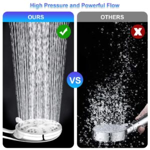 High Pressure Handheld Shower Head 6 Spray Settings Detachable High Flow Powerful Showerhead with 59" Stainless Steel Hose and Multi Angle Adjustable Shower Bracket, Easy to Install, Chrome