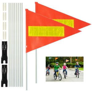 bike safety flag with pole 2 sets, 6-foot adjustable height sturdy fiberglass tear-resistant waterproof orange safety flag (red yellow and white)