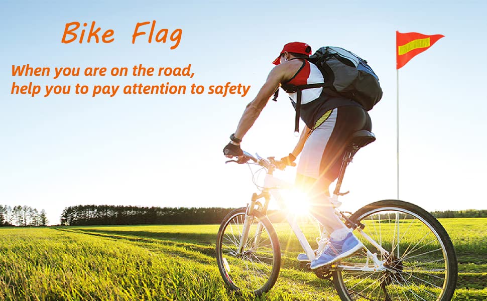 Bike Safety Flag with Pole 2 Sets, 6-Foot Adjustable Height Sturdy Fiberglass Tear-Resistant Waterproof Orange Safety Flag (Red Yellow and White)