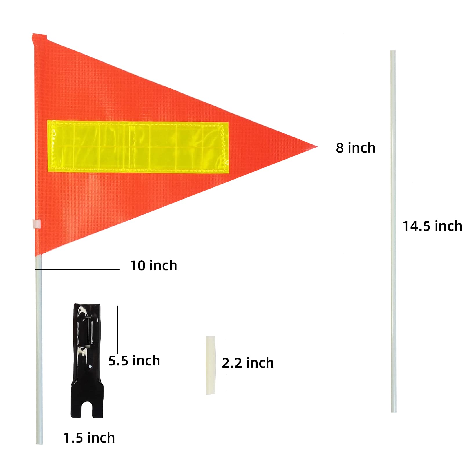 Bike Safety Flag with Pole 2 Sets, 6-Foot Adjustable Height Sturdy Fiberglass Tear-Resistant Waterproof Orange Safety Flag (Red Yellow and White)