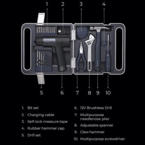 HOTO 24-in-1 Precision Screwdriver Set with 12V Cordless Brushless Drill Tool Set