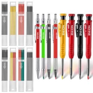 enhon 8 pcs carpenter pencils with 80 refills, solid deep hole woodworking mechanical pencils built-in sharpener, colorful carpentry marking scribe tools for architect construction