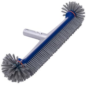 poolaza pool brush head, 17.5" round ends pool brush with sturdy aluminum handle & durable nylon bristles, professional pool brushes for cleaning pool walls, floors steps & corners(blue)
