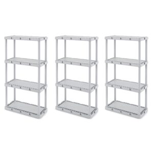 gracious living knect-a-shelf fixed height 4 tier storage system unit light duty for home, garage, and laundry room, 24 x 12 x 48, gray (3 pack)