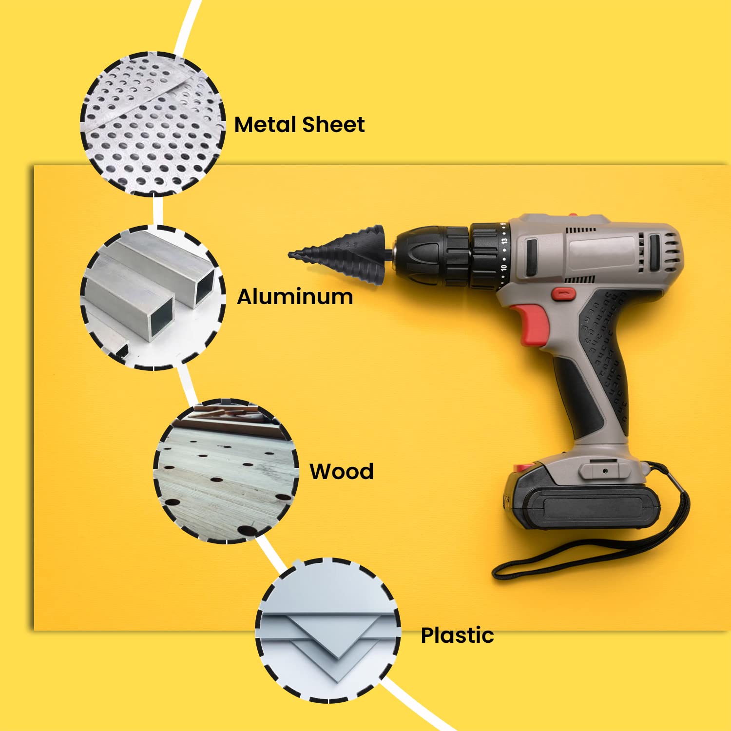 Lichamp Jumbo 2-3/8" Unibit Step Drill Bit for Metal, Extra Large Drill Stepper Bit for Hard Metal Heavy Duty, 12 Sizes from 1/4" to 2-3/8", Spiral Grooved, C5BK