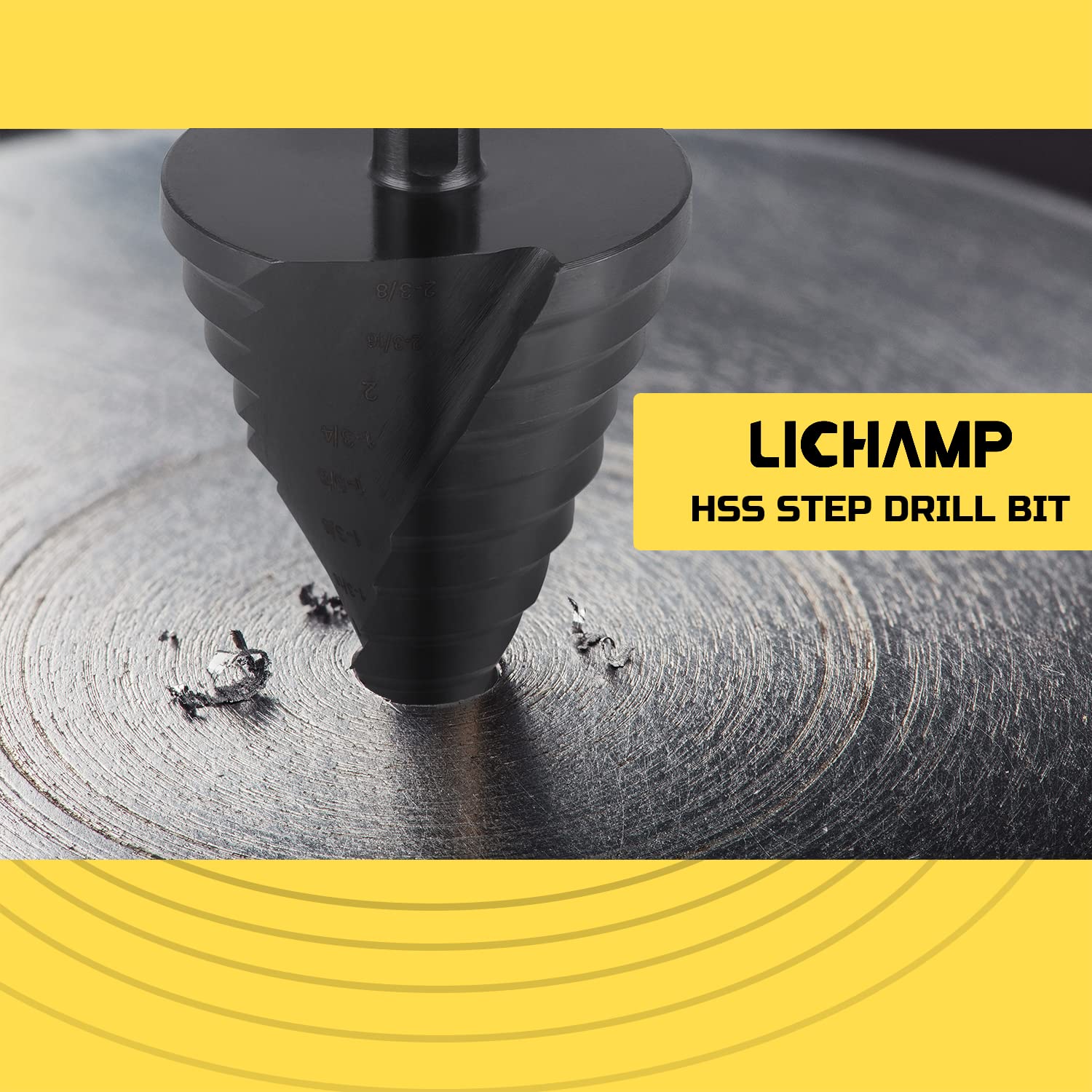 Lichamp Jumbo 2-3/8" Unibit Step Drill Bit for Metal, Extra Large Drill Stepper Bit for Hard Metal Heavy Duty, 12 Sizes from 1/4" to 2-3/8", Spiral Grooved, C5BK