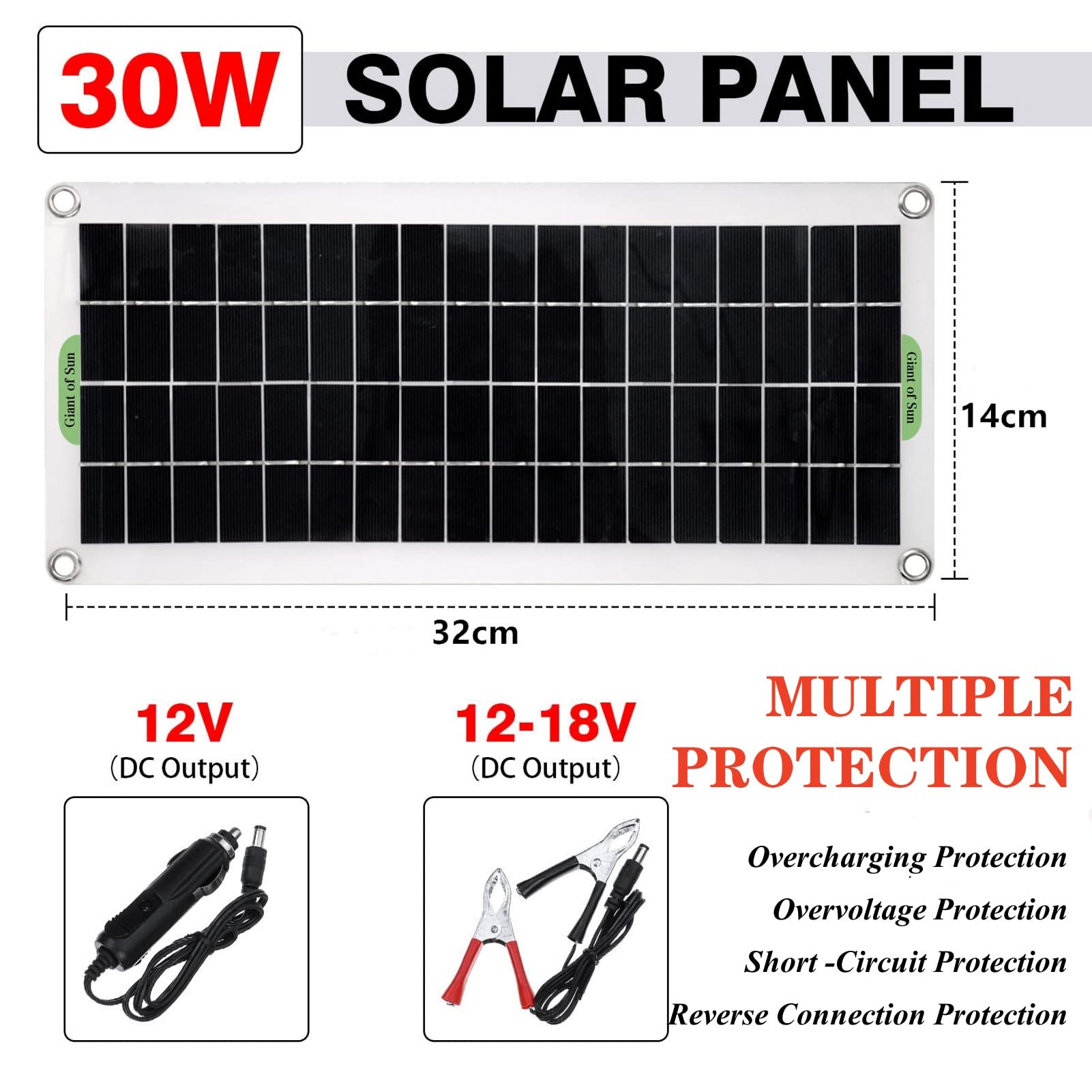 Cryfokt 30W 12V 24V Solar Panel Kit, Solar Panel Maintainer with Voltage Controller and SAE Cable Adapters, Solar Battery for Car, RV, Boat, Marine, Trailer