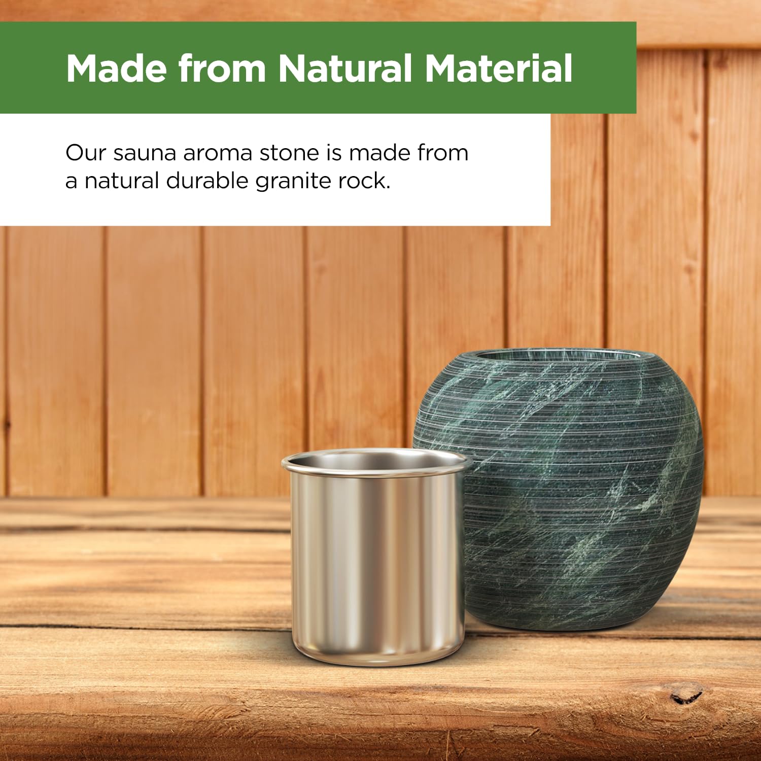 Northwood Sauna Aromatherapy Stone Cup - Essential Oil Diffuser - Natural Rock with Stainless Steel Bowl