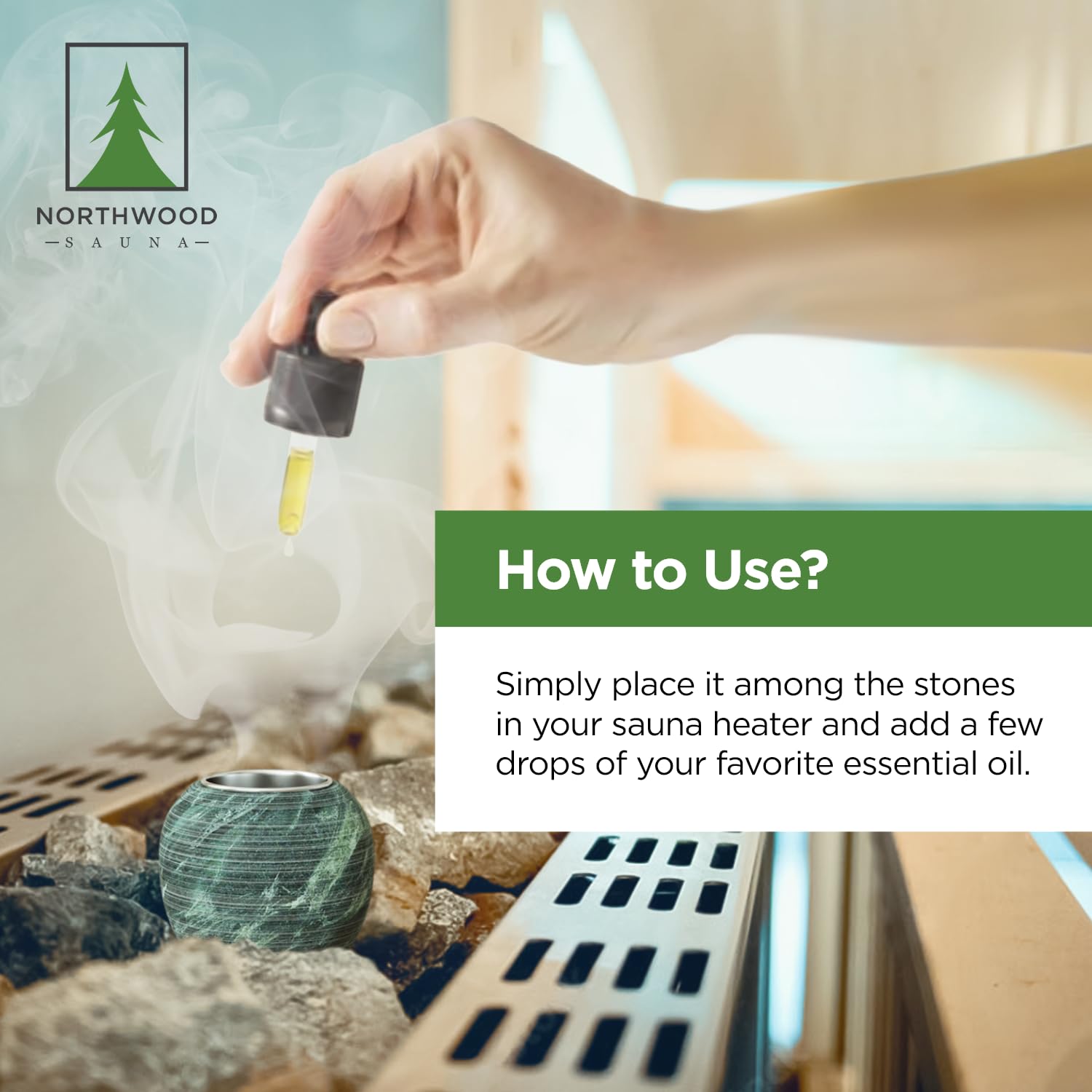 Northwood Sauna Aromatherapy Stone Cup - Essential Oil Diffuser - Natural Rock with Stainless Steel Bowl