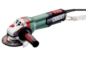 metabo 6-inch angle grinder | 14.5 amp | 9,600 rpm | electronics | non-locking paddle switch | mechanical brake | m-brush | auto-balance | drop secure | wepba 19-150 q ds m-brush,green