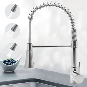 silver kitchen faucet commercial solid brass brushed nickel kitchen tap - 3 spray modes kitchen sink faucets, single handle 360º swivel single hole kitchen faucet
