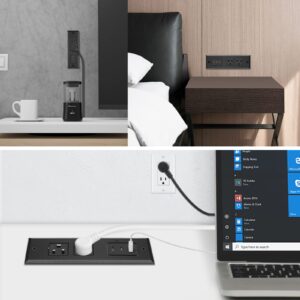 Black Type-C Recessed Power Socket, 20W PD Fast Charging USB-C QC3.0 3A USB-A Power Strip, Plug in 2 Outlets & 1 USB-A Ports &2 USB-C Port,Connect Flat Plug 6.5ft Extension Cord