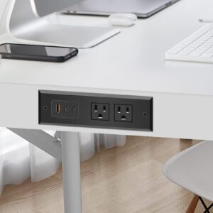 Black Type-C Recessed Power Socket, 20W PD Fast Charging USB-C QC3.0 3A USB-A Power Strip, Plug in 2 Outlets & 1 USB-A Ports &2 USB-C Port,Connect Flat Plug 6.5ft Extension Cord