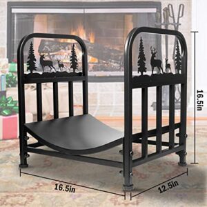 Firewood Rack Outdoor-Heavy Duty Indoor Wood Storage Black Powder Coated Steel Log Rack Wood Holder for Fireplace,Patio, Wood Pile Storage Stacker Organizer with Christmas Elements