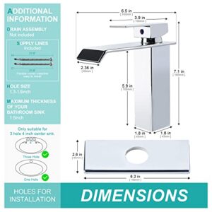 M OUDEMEI Waterfall Spout Bathroom Sink Faucet, 4 Inch Centerset Vanity Sink Faucet, Single Handle Lavatory Faucet, Mixer Tap with Deck Plate for 1 OR 3 Hole Easy Installation (Chrome)