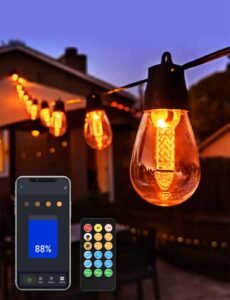 outdoor string lights with dimmer - 100ft led patio lights app control commercial grade waterproof outside light with timer 3 modes 50 s14 edison vintage shatterproof bulbs for bistro garden backyard