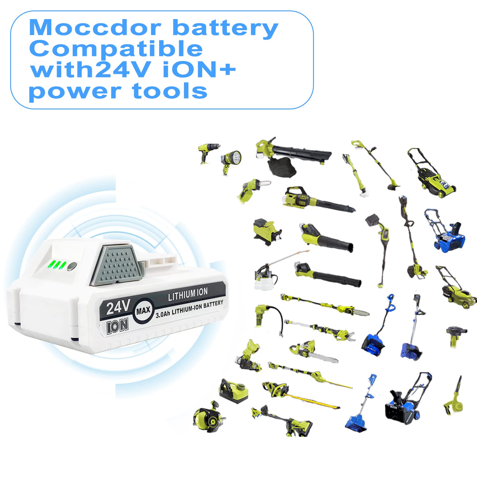 Moccdor 3.0Ah 24V Replacement Lithium-ion Battery for Snow Joe + Sun Joe 24V Series Cordless Power Tools, Compatible with Snow Joe 24VBAT-LTX 24VBAT-LTW 24VBAT-LTE 24VBAT 24V-X2-SB18 24VBAT-XR