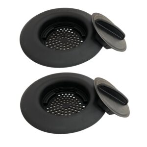 flex strainer kitchen sink strainer basket replacement and drain stopper plug, 2n1, fits 3-1/2” drains, 5-1/4” diameter, usa made black 2pk