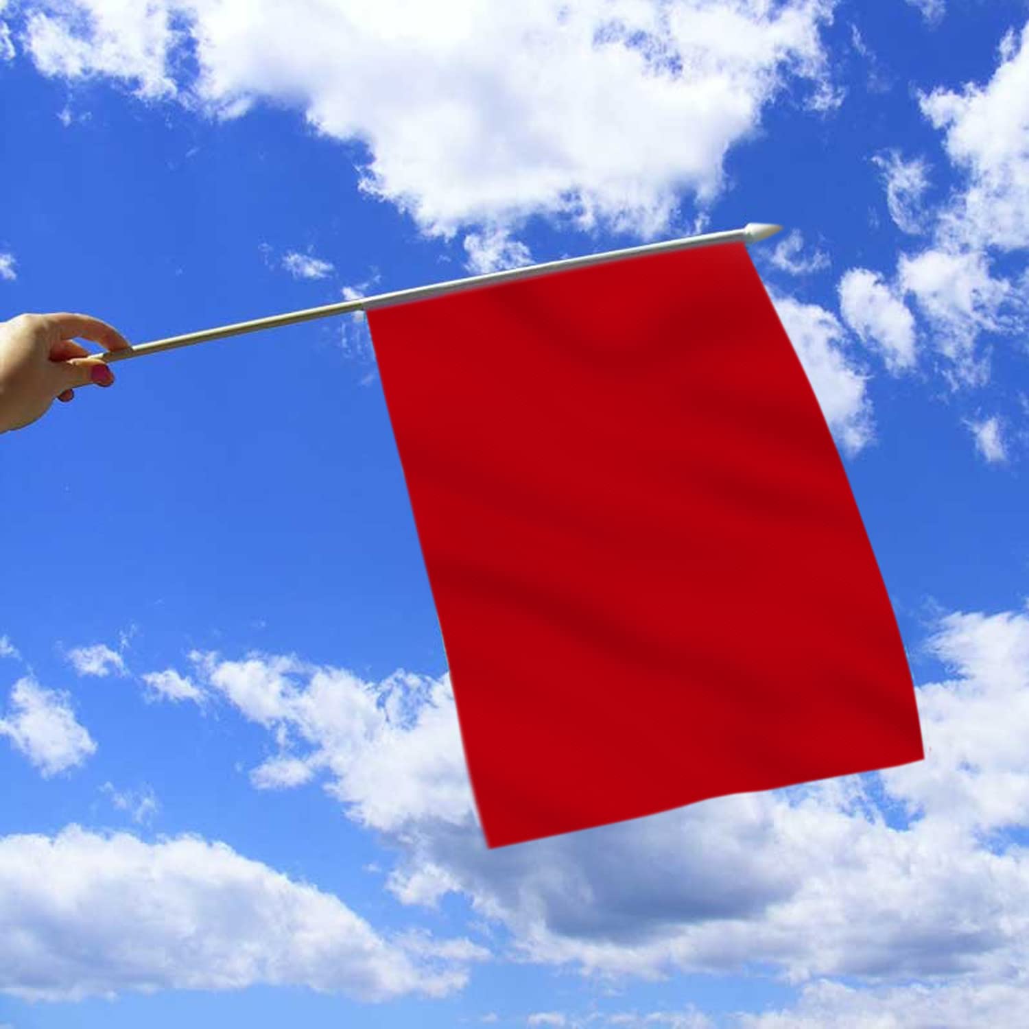 Anley Red Mini Flag 12 Pack - Hand Held Small Miniature Solid Red Blank Flags on Stick - Fade Resistant & Vivid Colors - 5x8 Inch with Solid Pole & Spear Top