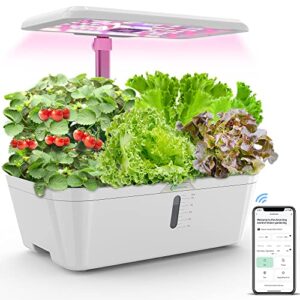amorning alexa-wifi control app 15pods 7.5l hydroponics growing system water tank,smart indoor garden led grow light included seeds built-in fan,pump,up to 19.3"