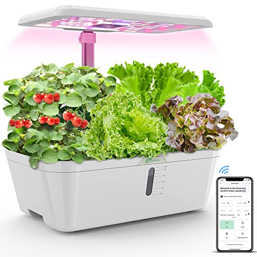 AMORNING Alexa-WiFi Control APP 15Pods 7.5L Hydroponics Growing System Water Tank,Smart Indoor Garden LED Grow Light Included Seeds Built-in Fan,Pump,Up to 19.3"