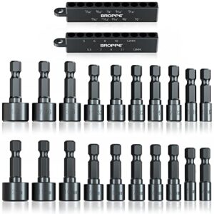 broppe 20pcs power nut driver set for impact drill, sae and metric 1/4” hex head drill bit set screwdriver socket set, high hardness cr-v steel, quick change chuck socket wrench screw impact nutsetter