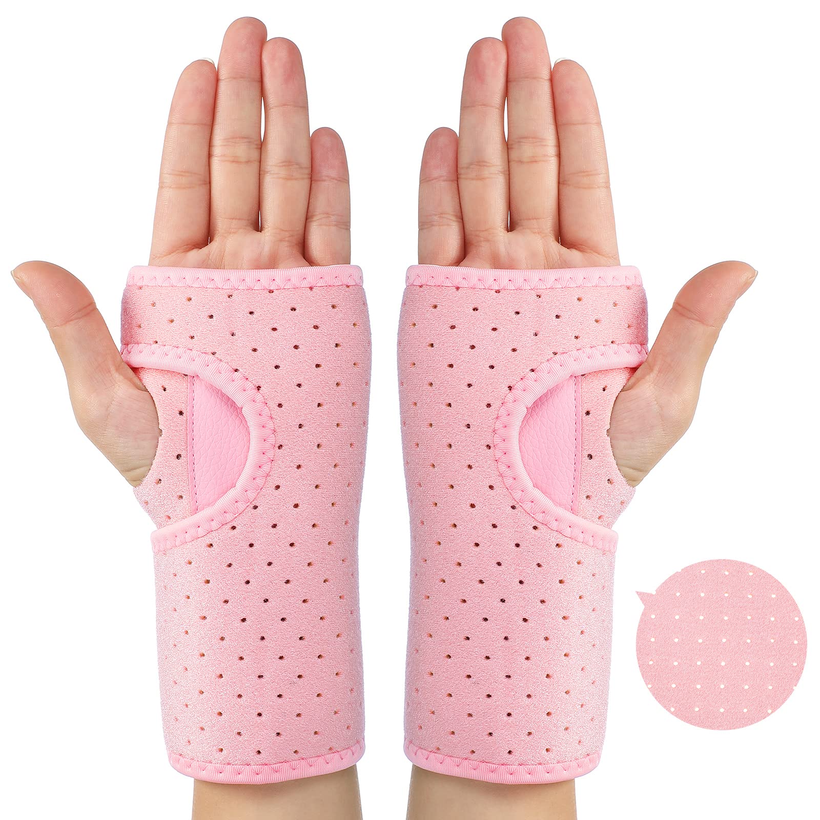 2 Pieces Carpal Tunnel Wrist Braces for Night Wrist Sleep Support Brace Wrist Splint Stabilizer and Hand Brace Cushioned to Help With Carpal Tunnel and Wrist Pain Relief (Breathable Style, Pink)