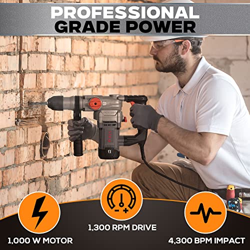 Impact Rotary hammer Drill and Demolition Hammer 1INCH SDS Construction Power Tools - Electric Jack Hammer and Corded SDS Power Drill Function for Chipping Concrete and Tile Removal - Chisel