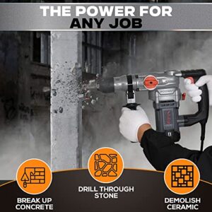 Impact Rotary hammer Drill and Demolition Hammer 1INCH SDS Construction Power Tools - Electric Jack Hammer and Corded SDS Power Drill Function for Chipping Concrete and Tile Removal - Chisel