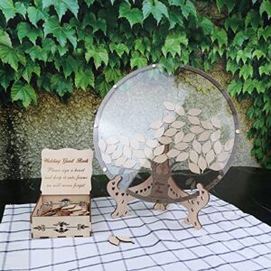 Tree with Leaves Wedding Guest Book Alternative with Box and Small Leafs,Personalized Drop Round Wedding Guest Book for Rustic Wedding Decorations and Anniversary