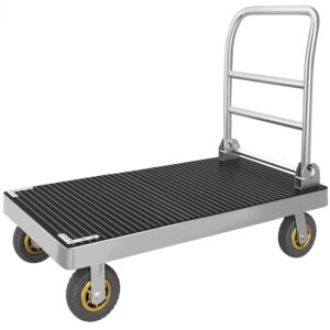 platform truck cart, foldable push cart dolly large flatbed w/rubber mat and 6'' wheels, 2200lbs capacity steel heavy duty moving platform trucks hand cart for groceries, garage (41.3"x24.8")