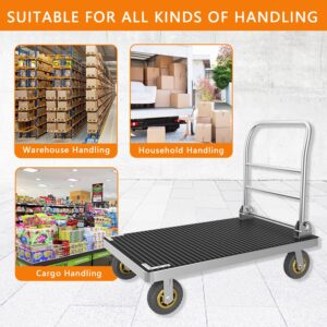 Platform Truck Cart, Foldable Push Cart Dolly Large Flatbed w/Rubber Mat and 6'' Wheels, 2200LBS Capacity Steel Heavy Duty Moving Platform Trucks Hand Cart for Groceries, Garage (41.3"x24.8")