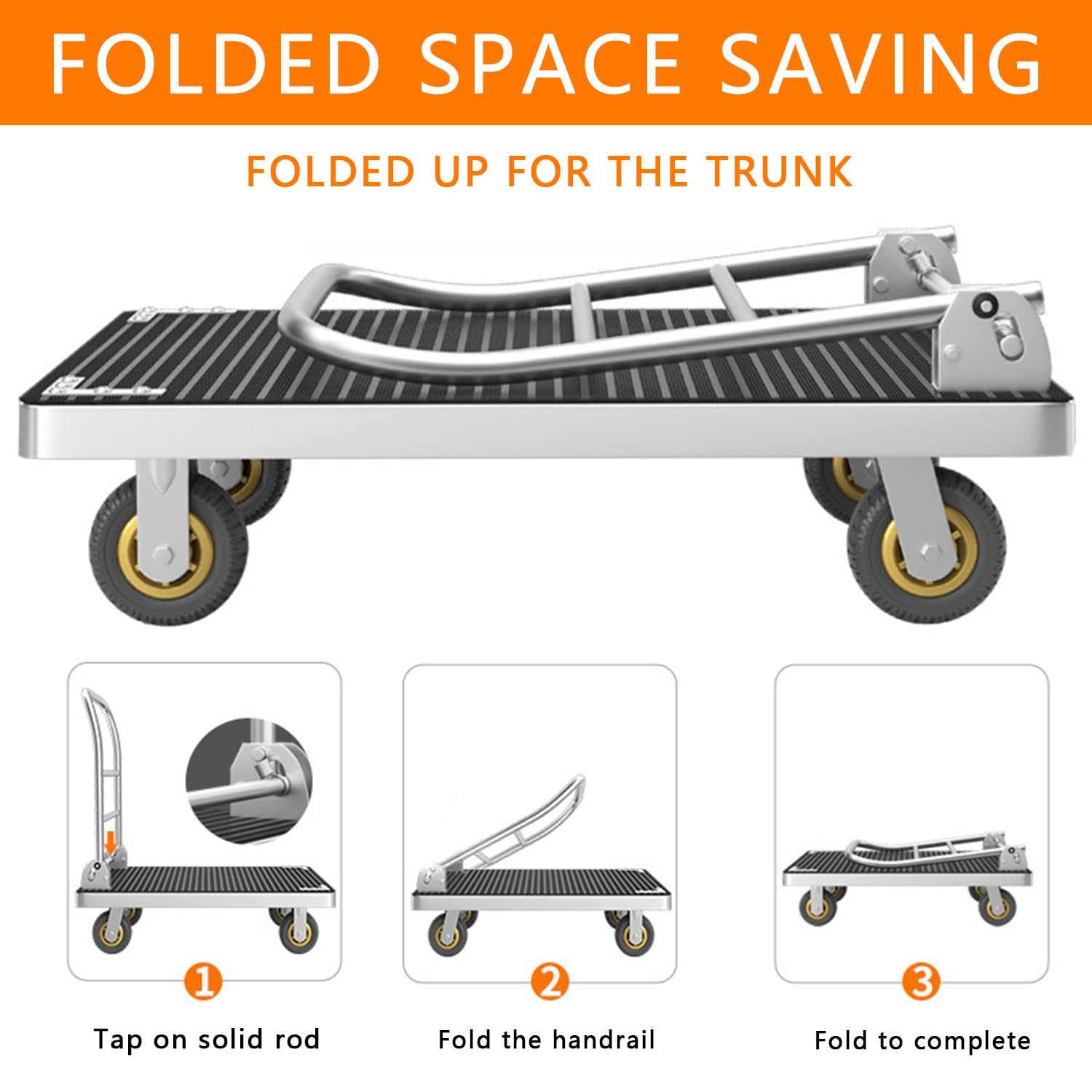 Platform Truck Cart, Foldable Push Cart Dolly Large Flatbed w/Rubber Mat and 6'' Wheels, 2200LBS Capacity Steel Heavy Duty Moving Platform Trucks Hand Cart for Groceries, Garage (41.3"x24.8")