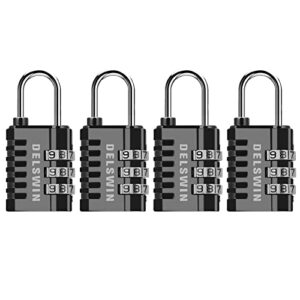delswin combination lock 3-digit small padlock - 4pcs resettable combo lock for school gym locker, outdoor, fence, gate, waterproof luggage locks for travel backpack