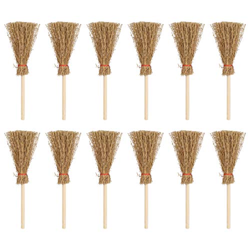 SEWACC 12pcs Tiny Broom Wizard Decor Witch Prop Pendantdant Witch Broomstick Decor Miniature Broom Halloween Ornaments Broom for Witch Toys Crafts Witches Prop Child Perfect Straw Wooden