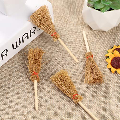 SEWACC 12pcs Tiny Broom Wizard Decor Witch Prop Pendantdant Witch Broomstick Decor Miniature Broom Halloween Ornaments Broom for Witch Toys Crafts Witches Prop Child Perfect Straw Wooden