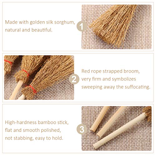 SEWACC 12pcs Tiny Broom Wizard Decor Witch Prop Pendantdant Witch Broomstick Decor Miniature Broom Halloween Ornaments Broom for Witch Toys Crafts Witches Prop Child Perfect Straw Wooden