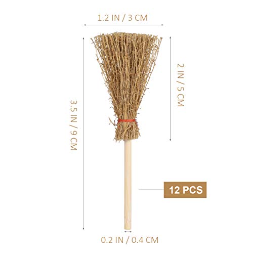 SEWACC 12pcs Tiny Broom Wizard Decor Witch Prop Pendantdant Witch Broomstick Decor Miniature Broom Halloween Ornaments Broom for Witch Toys Crafts Witches Prop Child Perfect Straw Wooden