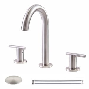 vapsint 3 hole brushed nickel widespread bathroom faucet,modern 2 handle bathroom sink faucet 8 inch vanity faucet with pop up drain and supply lines
